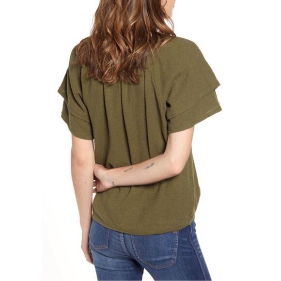 Madewell Texture & Thread Scoop Neck Short Sleeve Green Top Chic Casual  XS - Picture 7 of 12